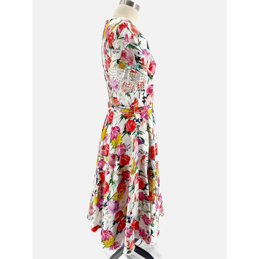 Blumarine V neck SSV Floral & Lace Trim Tea Dress 6 - Picture 3 of 14